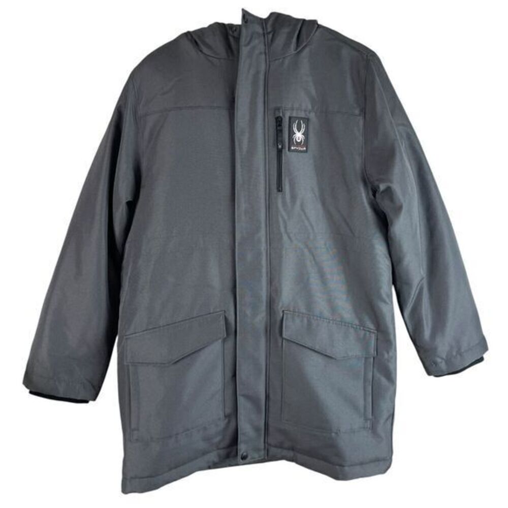 NEW Spyder Boys HydroWeb Hooded Parka Jacket XL 14/16 Gray Waterproof $199